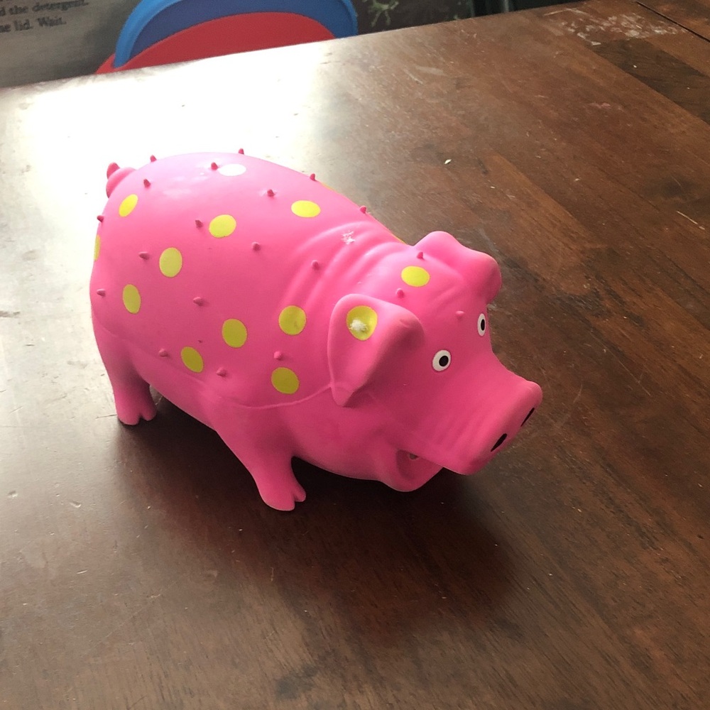 Pink Polka Dot Squeak Pig Dog Toy
